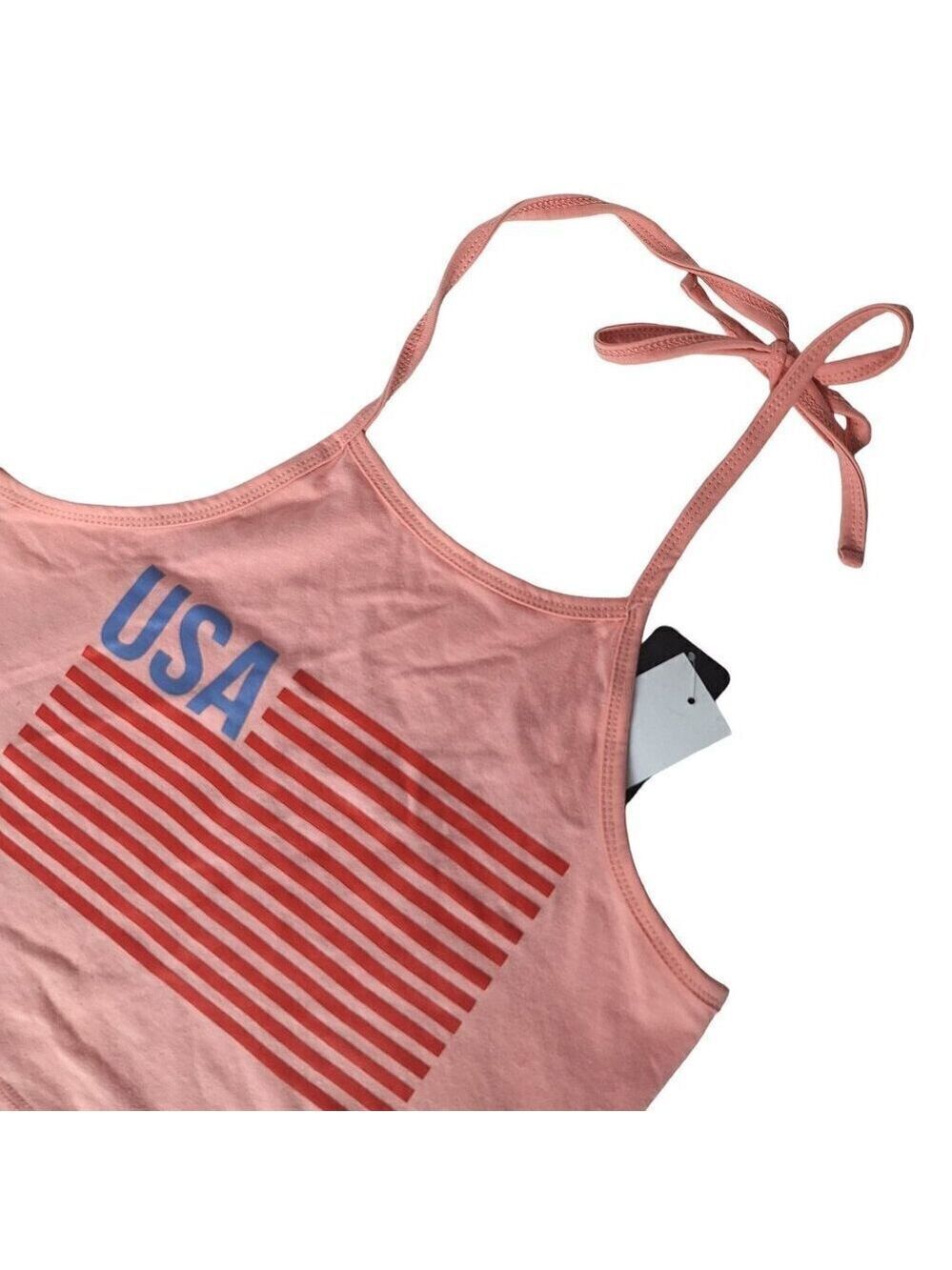 Isaac Morris Halter Tank Top Women's Small Coral USA Flag